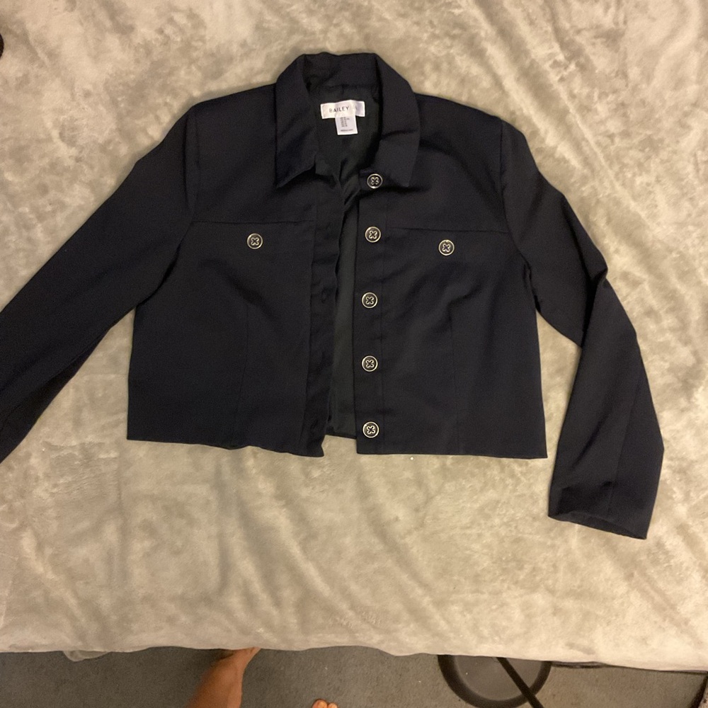 Halogen Navy Cropped Button-Front Blazer Jacket